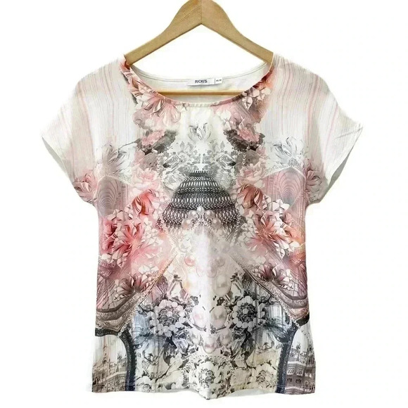 Ricki's Cut Out Back Drapey Knit Top T-Shirt Blouse Pink Grey Ivory Size XS - Picture 15 of 15